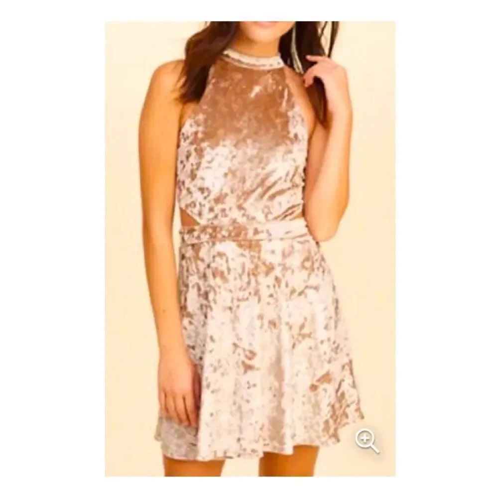 Hollister Gold Velvet High Neck Skater Dress
